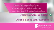 A palestra ocorrerá às 16h e será transmitida por videoconferência